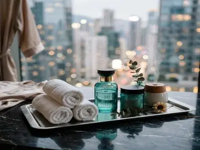 A calm spa setting overlooking the Kuala Lumpur skyline